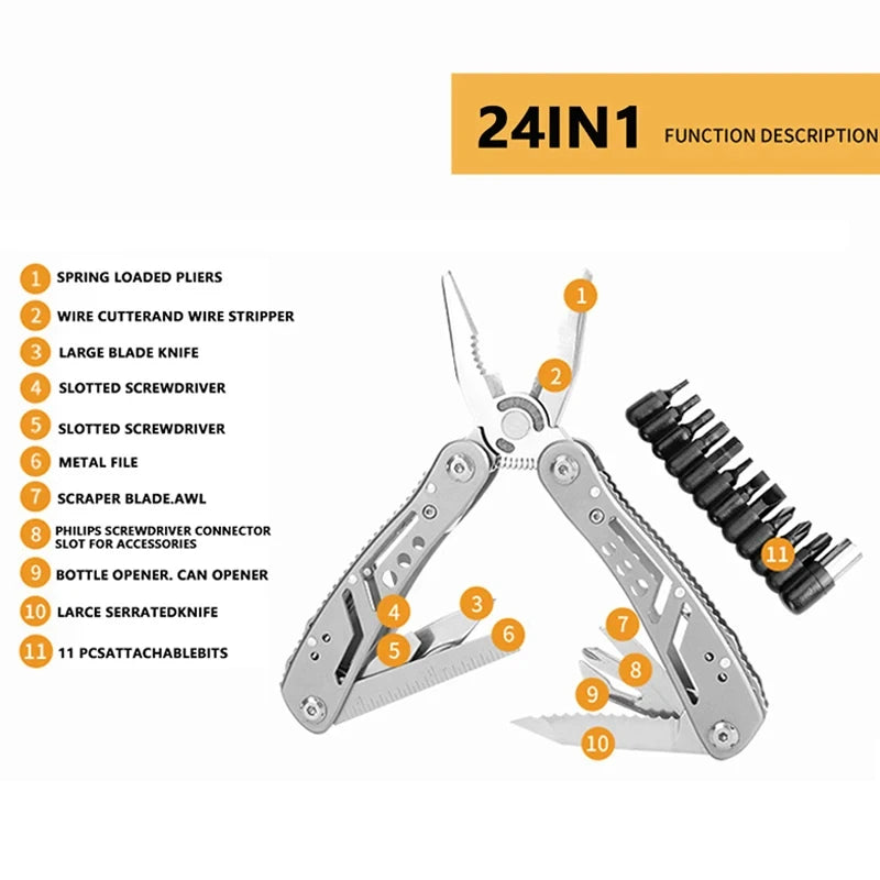 Stainless Steel 24 in 1 Multitool Cutter Screwdriver Portable for Camping Hunting Outdoor Gift High Quality Folding Tool for Men